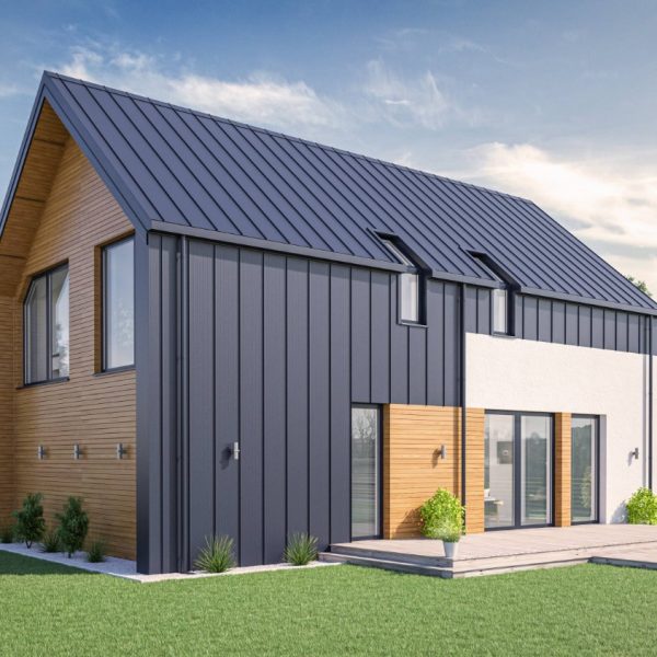 Budmat Iron Click – przykład realizacji dachu z panelem zatrzaskowym, nowoczesna architektura i trwałe pokryciehitektura i trwałe pokrycie