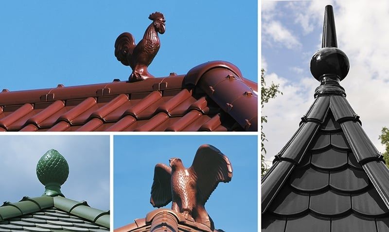 Dekoracyjne ceramiczne ozdoby dachowe montowane na kalenicy, nadające dachowi wyjątkowy i estetyczny wygląd