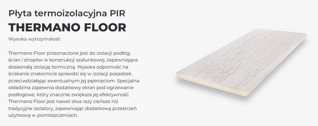 Płyta termoizolacyjna Thermano Floor z rdzeniem PIR i okładziną gazoprzepuszczalną, przeznaczona do izolacji podłóg i posadzek